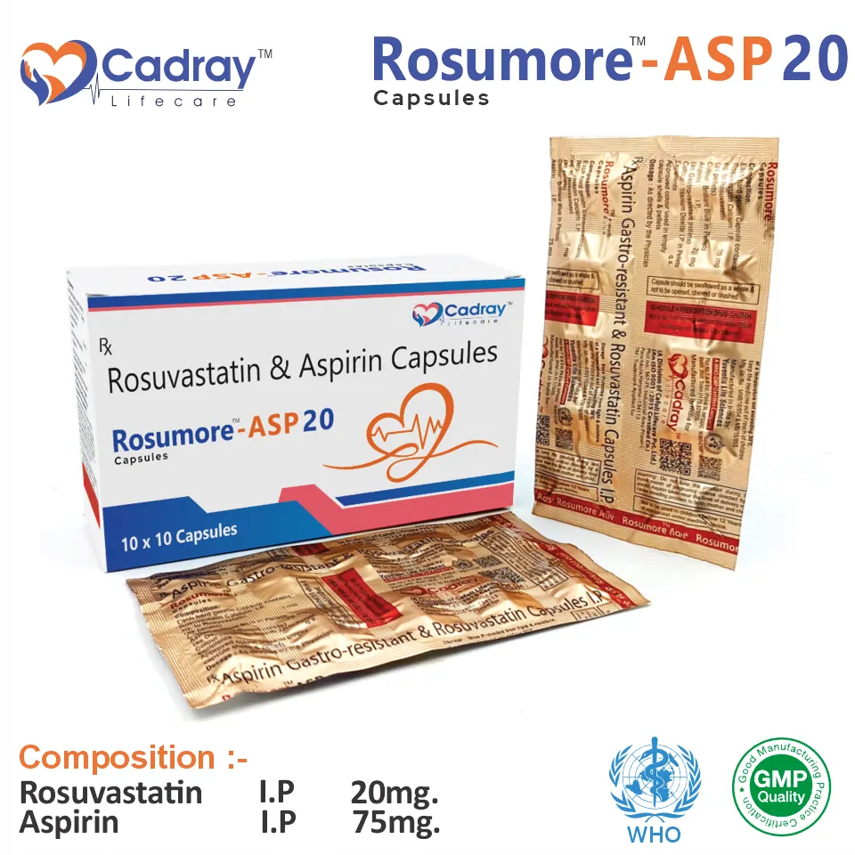 Rosuvastatin 20mg + Aspirin 75mg Capsule | Best Price for PCD Pharma Franchise | Cardiovascular Care
